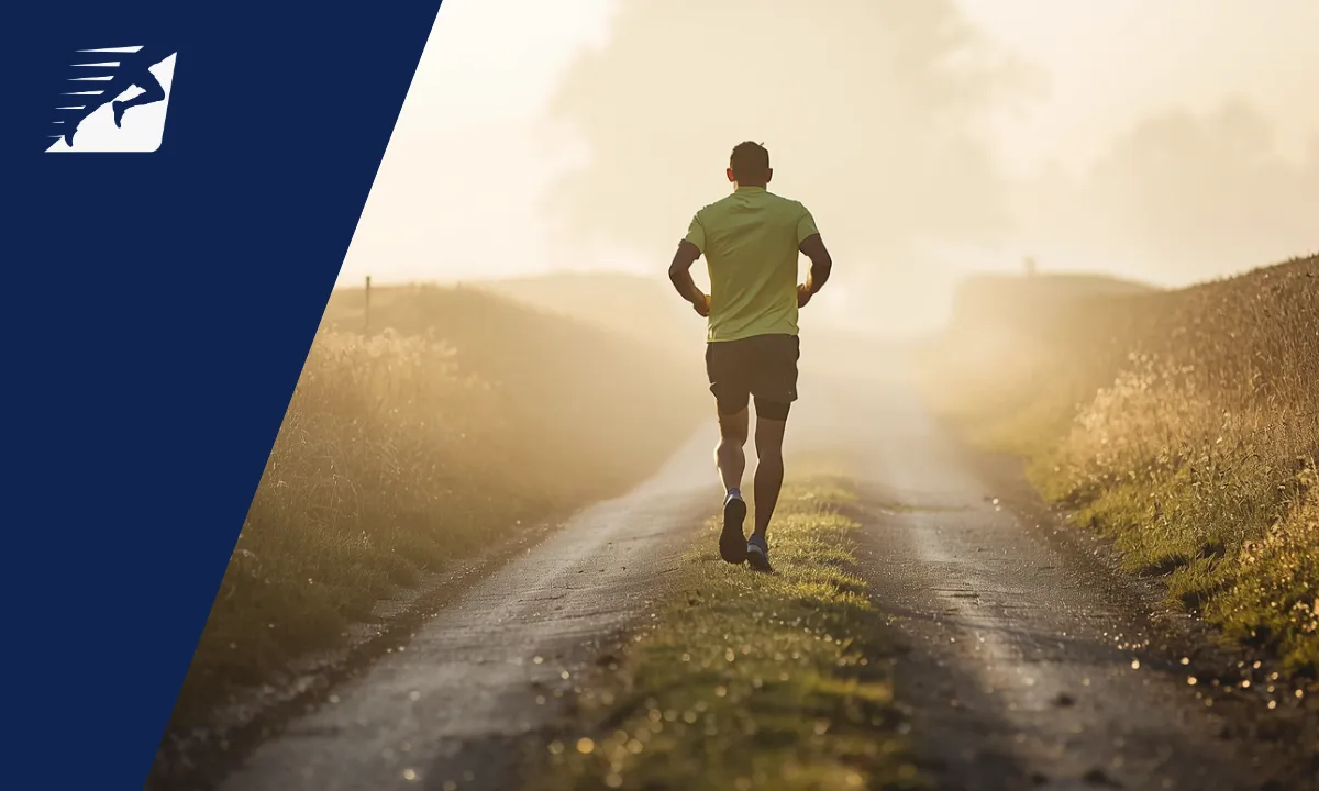 Wie schnell sollte der Dauerlauf sein? Optimale Herzfrequenz erklärt Ein Mann beim Laufen auf einem Feldweg